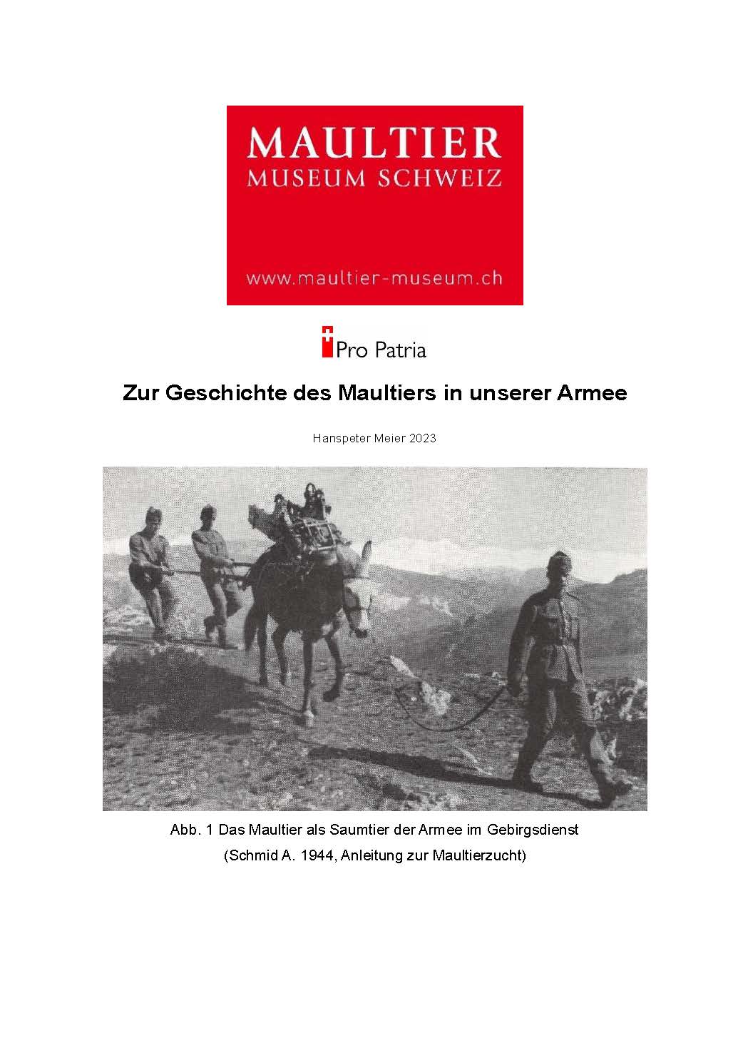 Zur Geschichte des Maultiers in unserer Armee